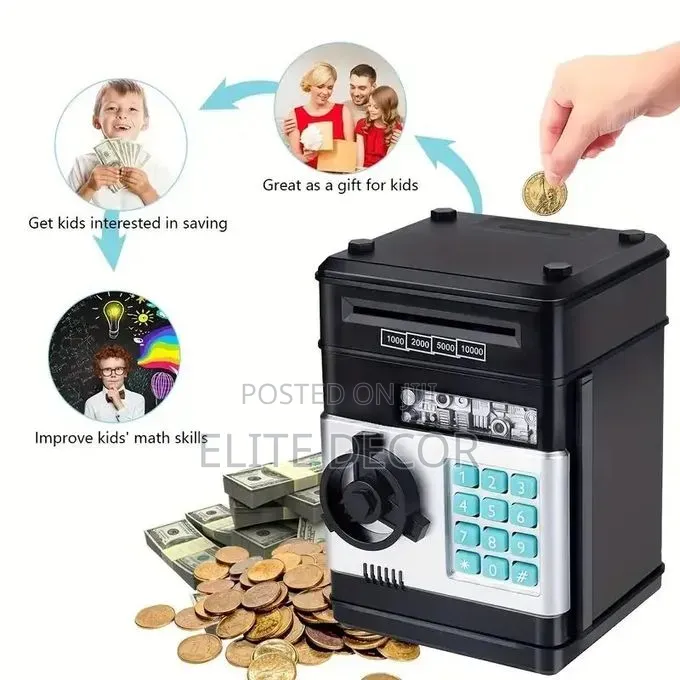 Electronic Mini ATM Piggy Bank Safe With Password Lock Auto Cash