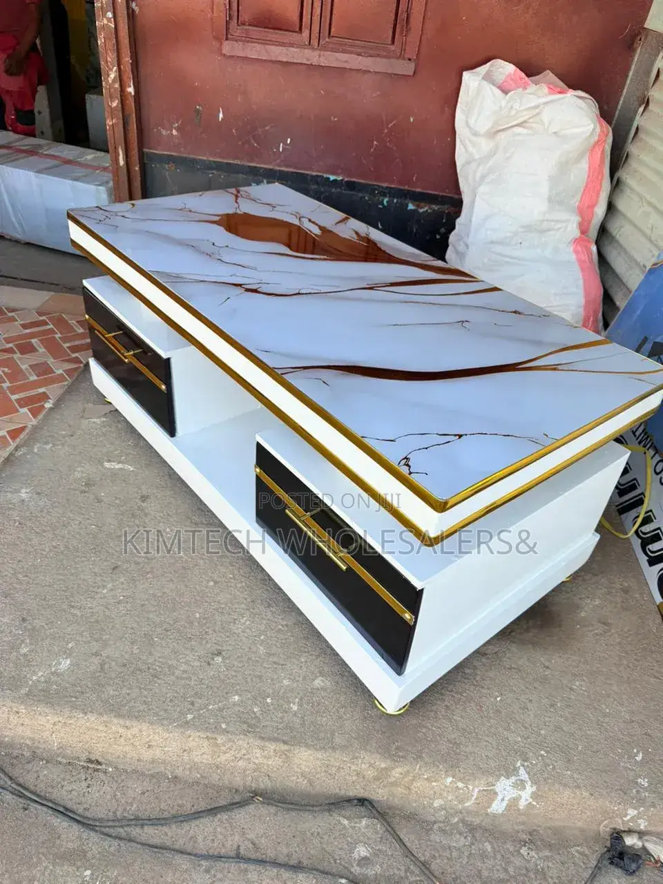 Executive White Coffee Table With Marble Topping