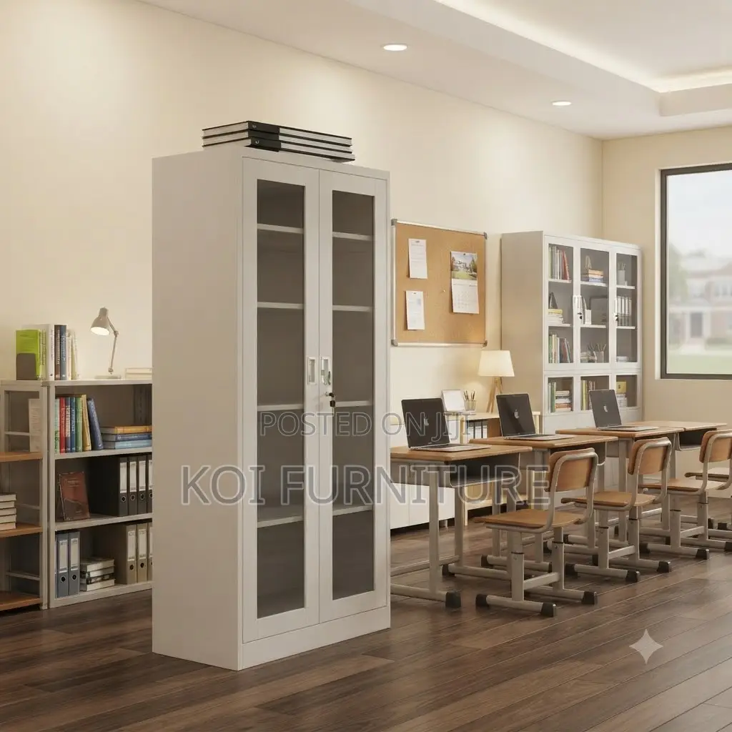Office Cabinet; Steel-Glass Two Doors Office Storage Cabinet