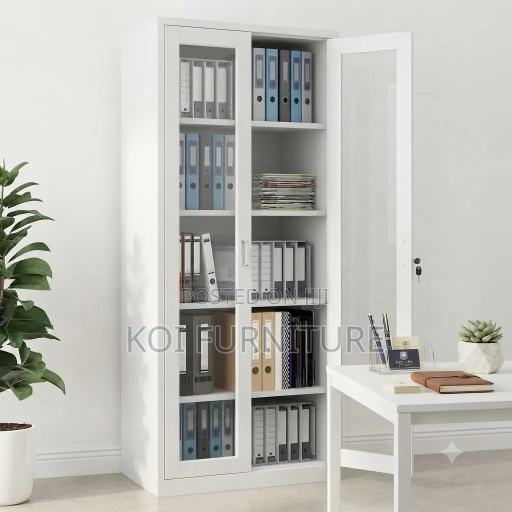Office Cabinet; Steel-Glass Two Doors Office Storage Cabinet