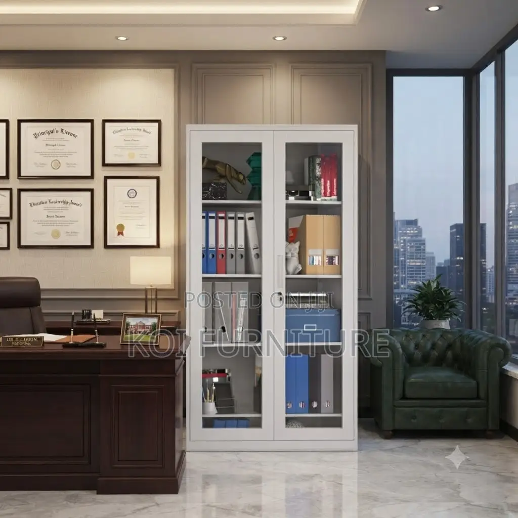 Office Cabinet; Steel-Glass Two Doors Office Storage Cabinet