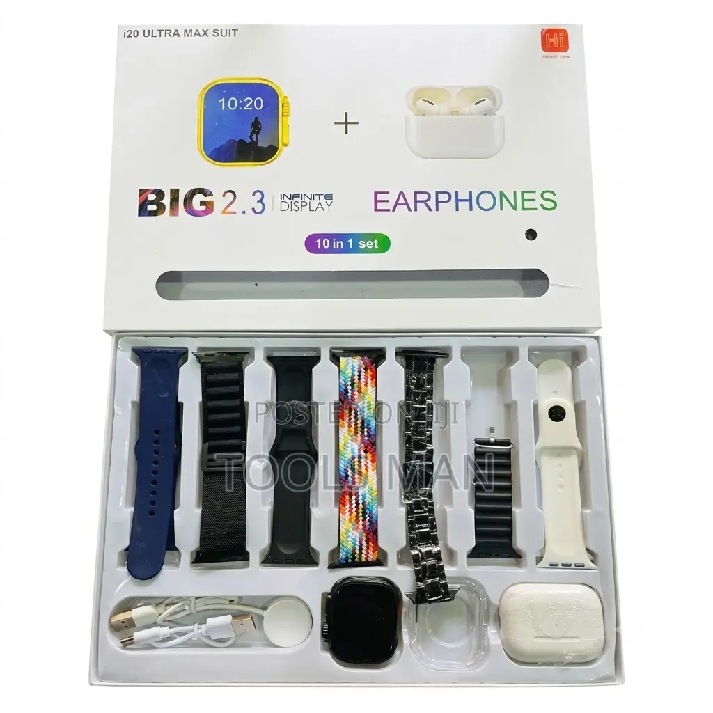 Smart Watch I20 Ultra Max Suit 10in1 Wireless Earphones 7 Straps 2.3