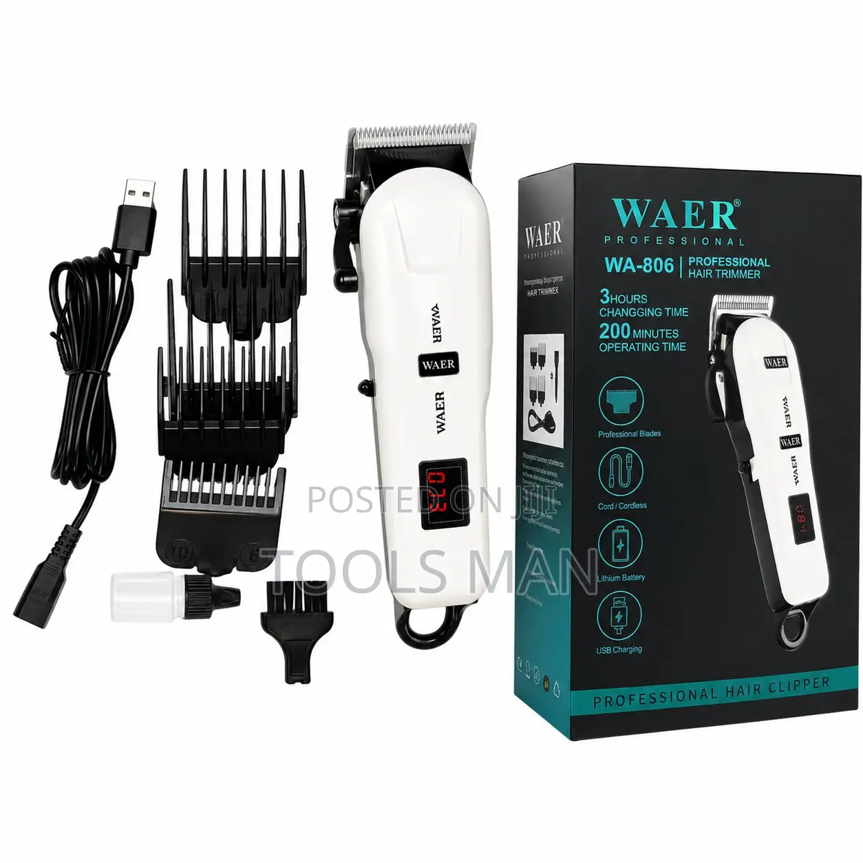 Hair Trimmer Waer WA-806 Professional Cordless.Rechargeable Shaver