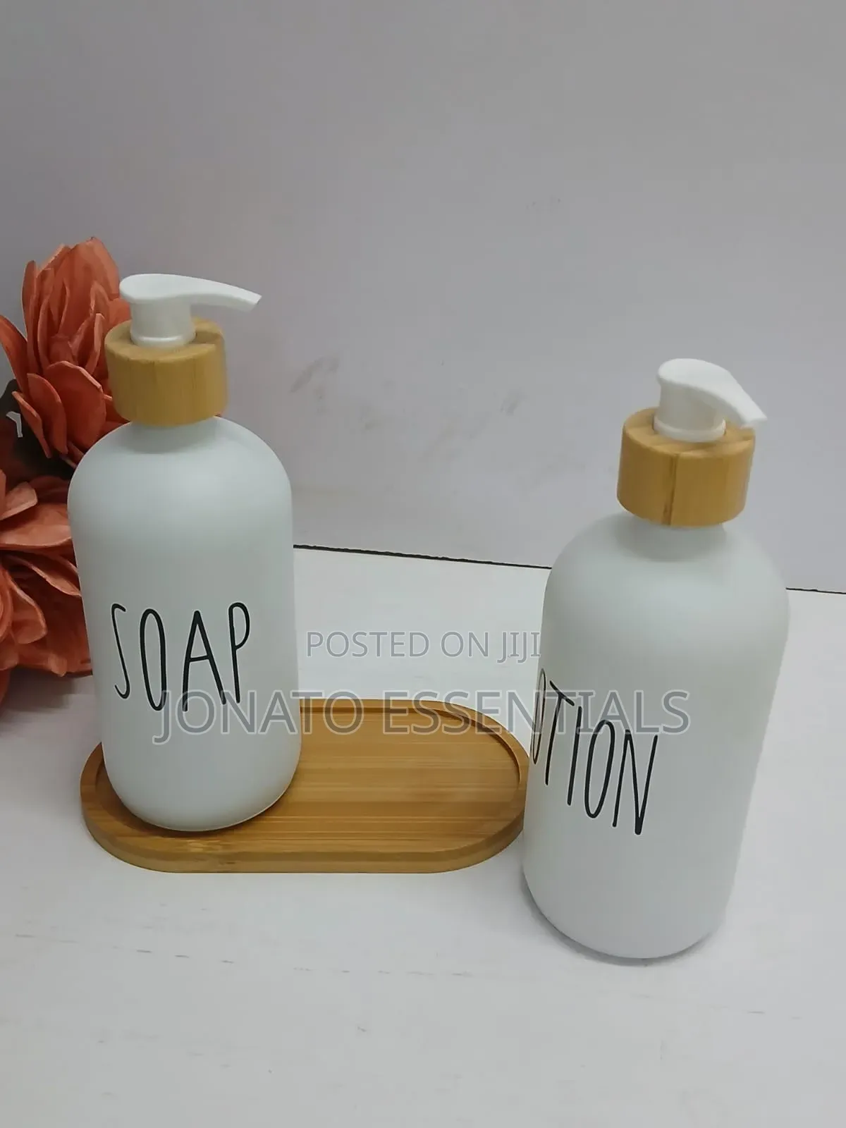Refillable Soap and Lotion Ceramic Dispenser Bottles Set With Tray