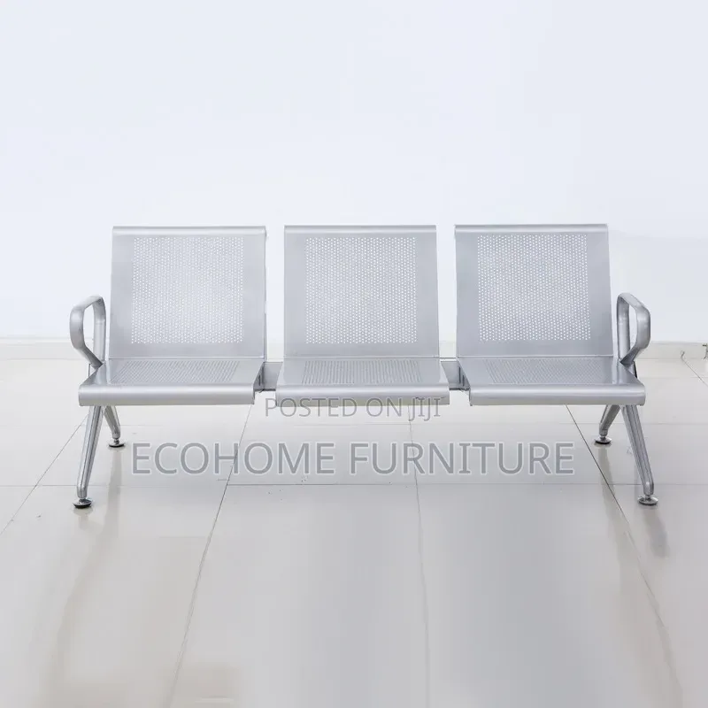 Visitor Chair.: Unpadd 3 Seater Link Chair for Office and Hospital