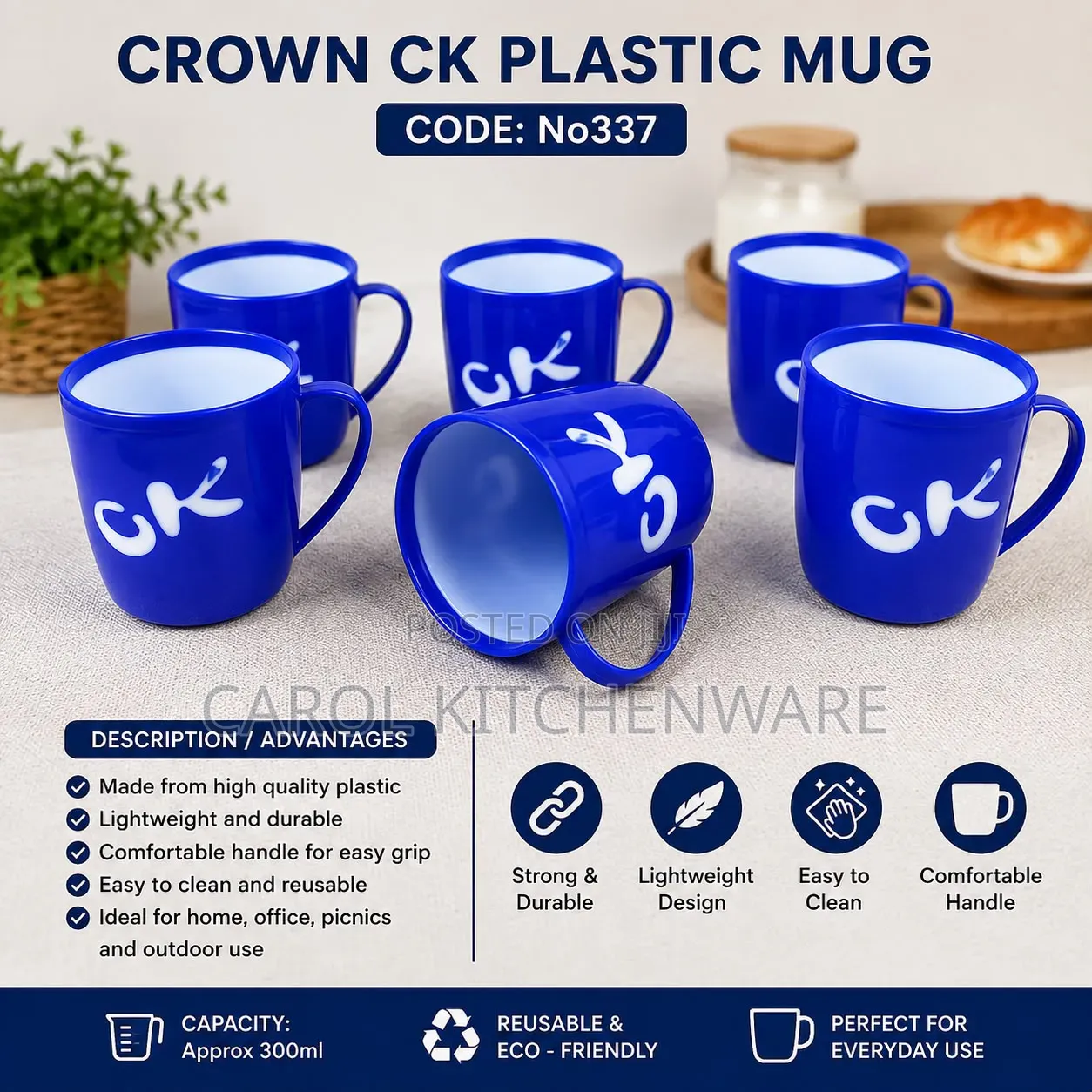 400 Ml CK Plastic Mug/ 12 PC Plastic Cup