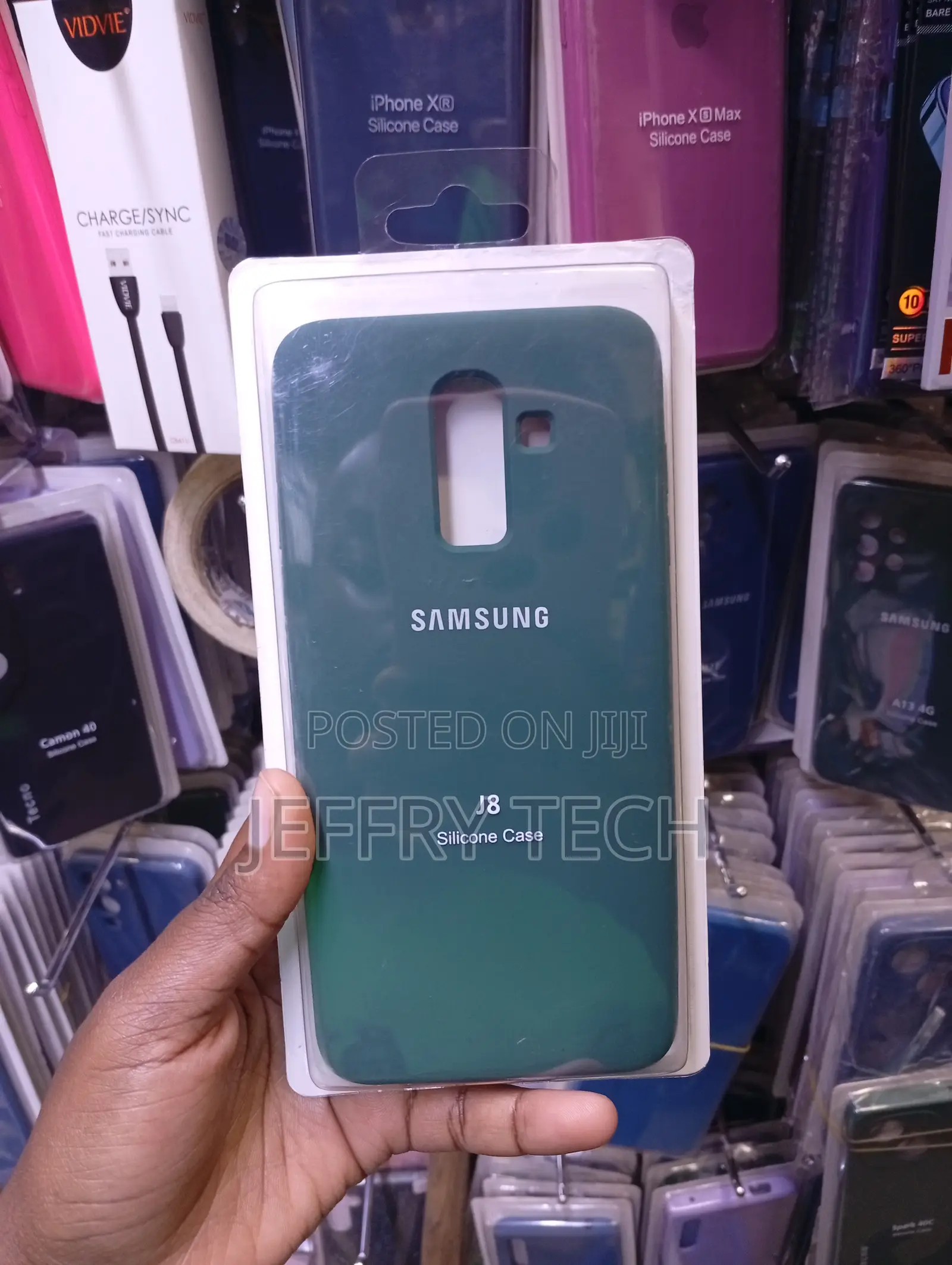 Dark Green Silicone Soft Back Cover Case for the Samsung Galaxy J8.