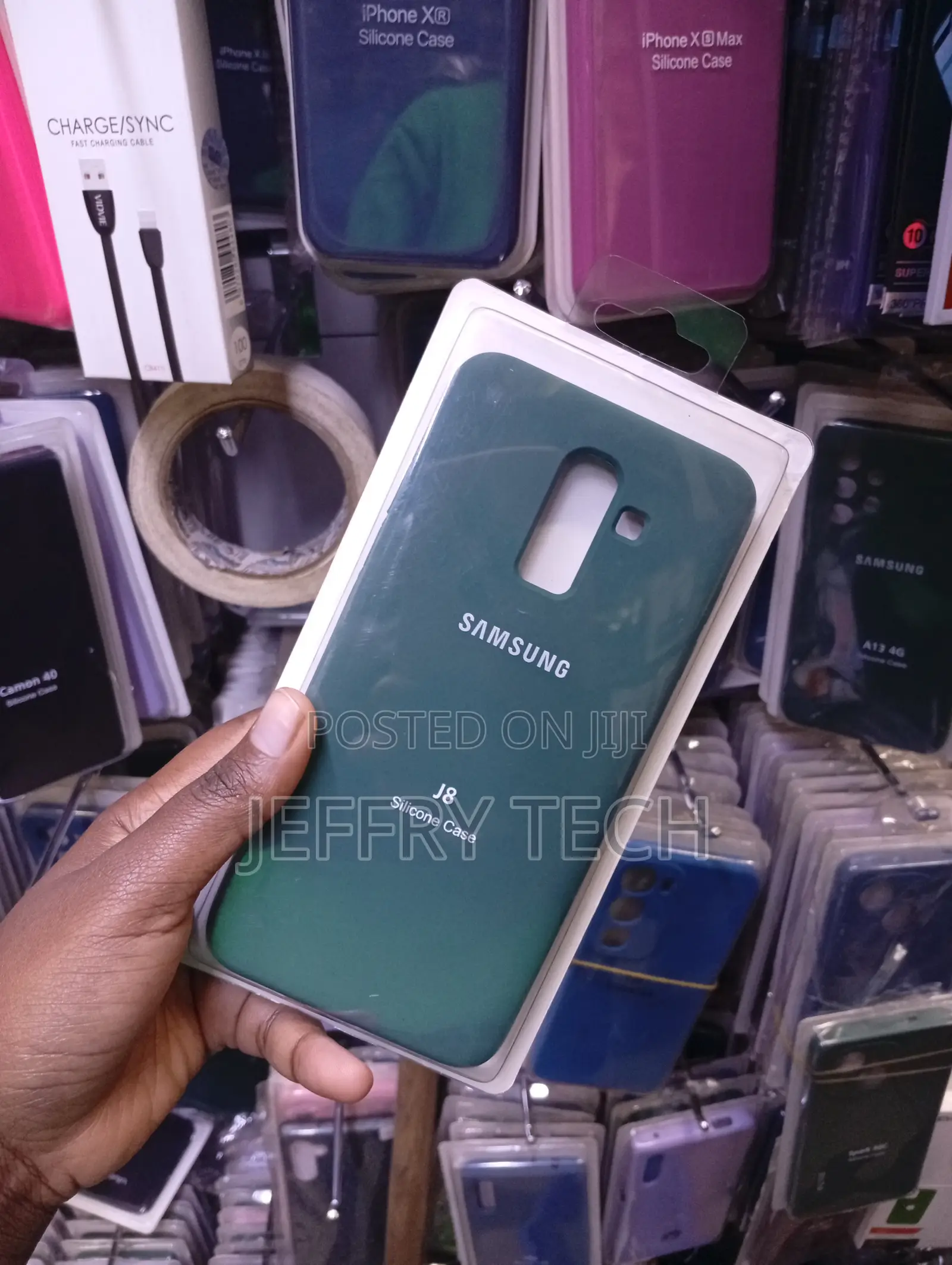 Dark Green Silicone Soft Back Cover Case for the Samsung Galaxy J8.