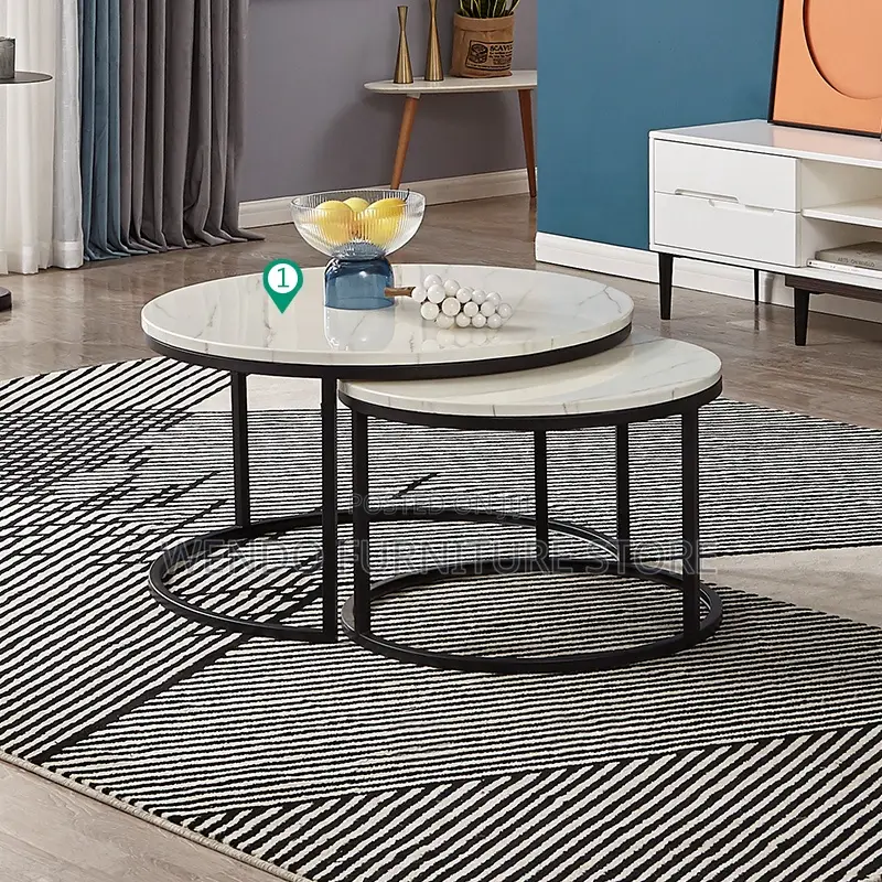 Coffee Table; Dual Piece Marble Coffee Table