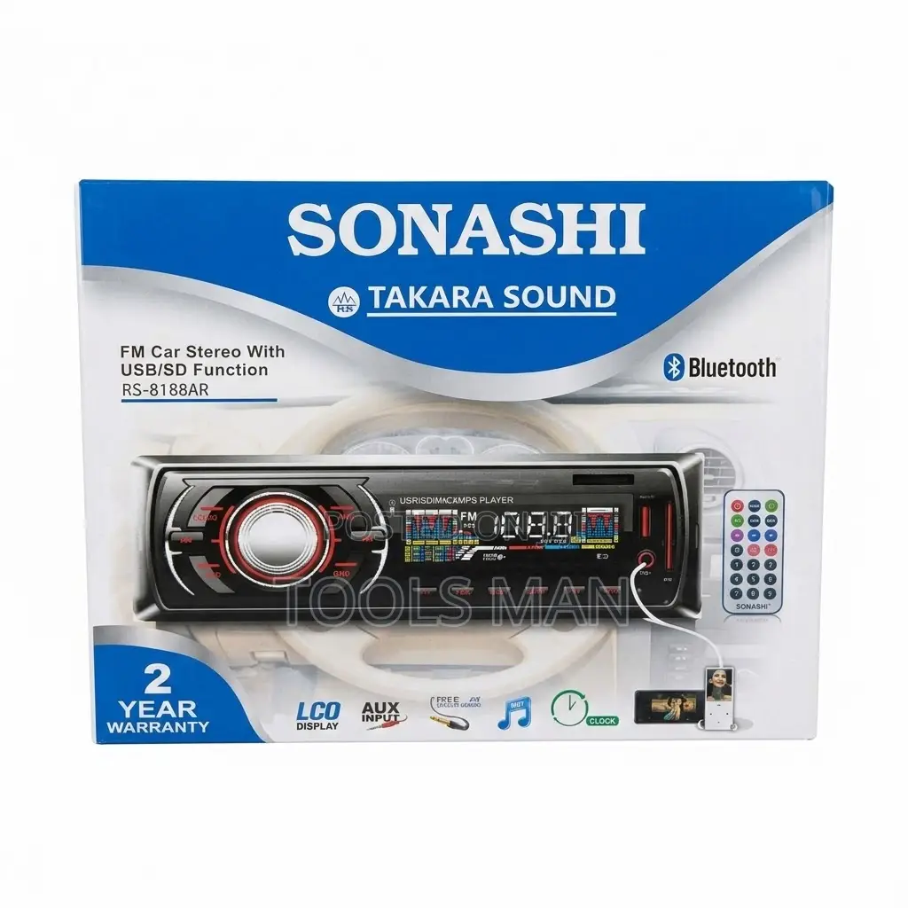Car Radio.Sonashi Bluetooth FM, USB, AUX, SD Card Stereo RS-8188AR