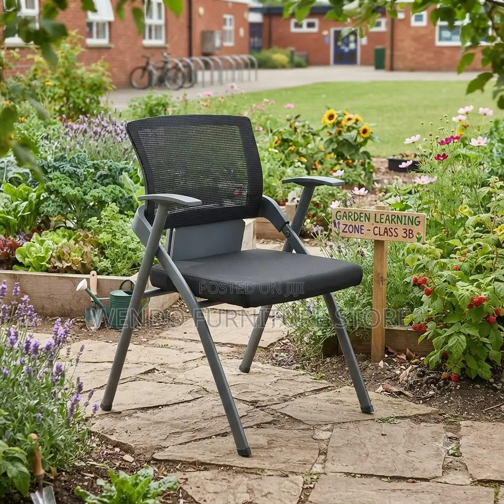 Office Chairs; Foldable Black School Seat With Book Write Pad