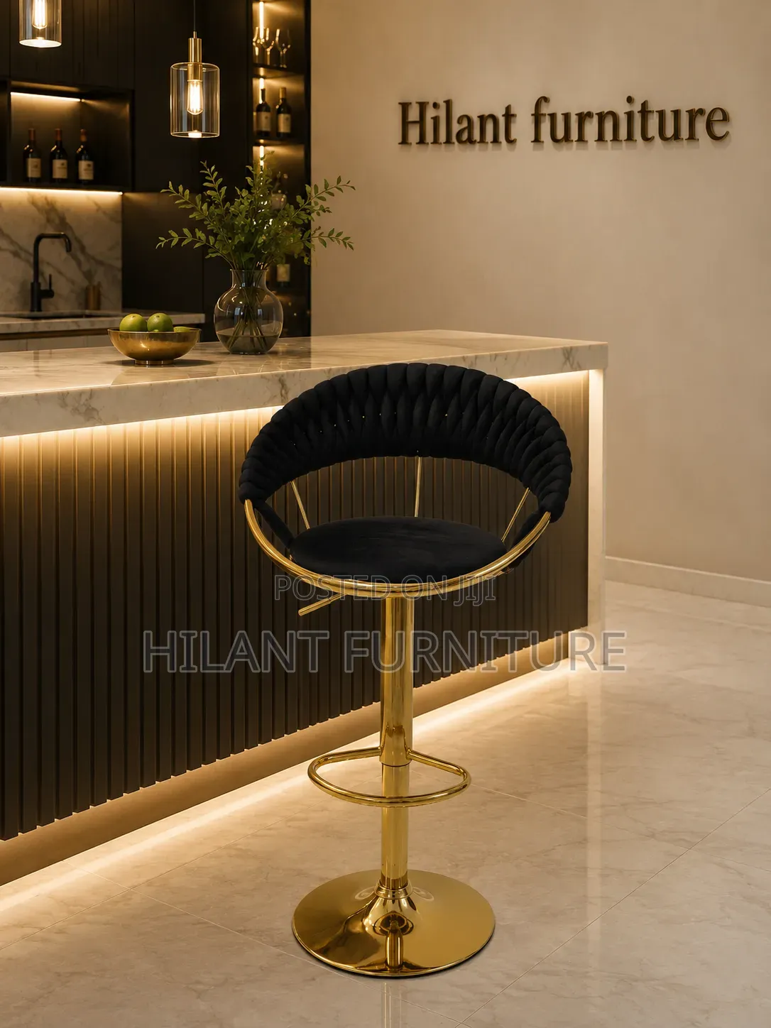 Black Velvet Adjustable Height Counter Stool