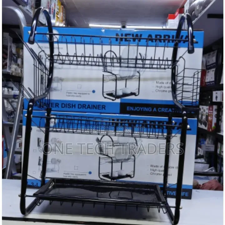 3 Tier Dish Rack With Drained -Black