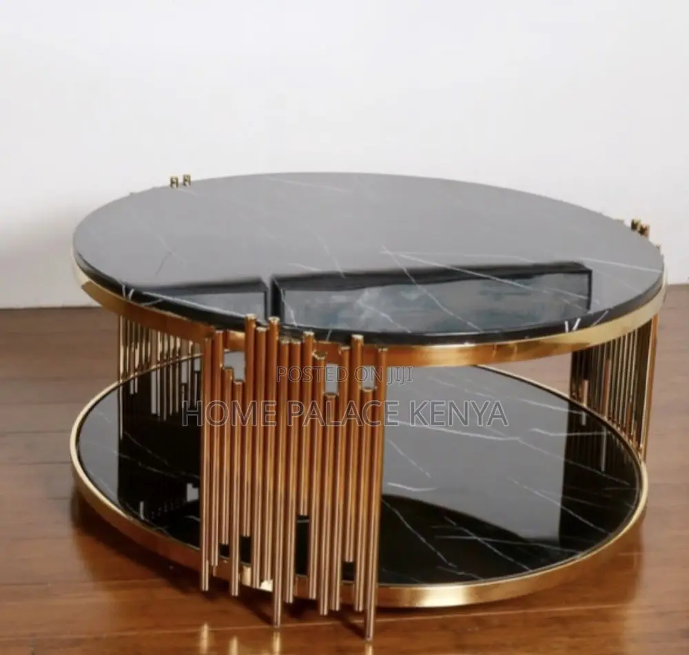 Coffee Table; Contemporary Black and Gold Coffee Table