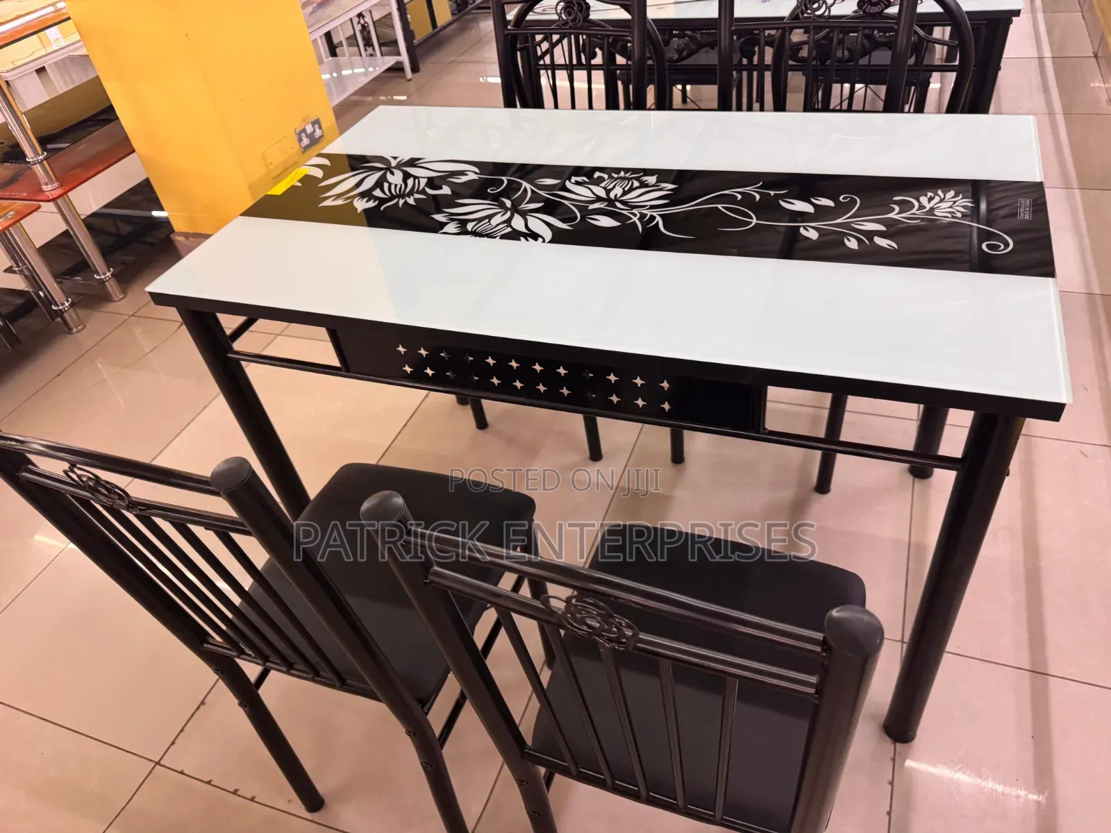 4-Seater Glass Dining Table White and Black Colors Available