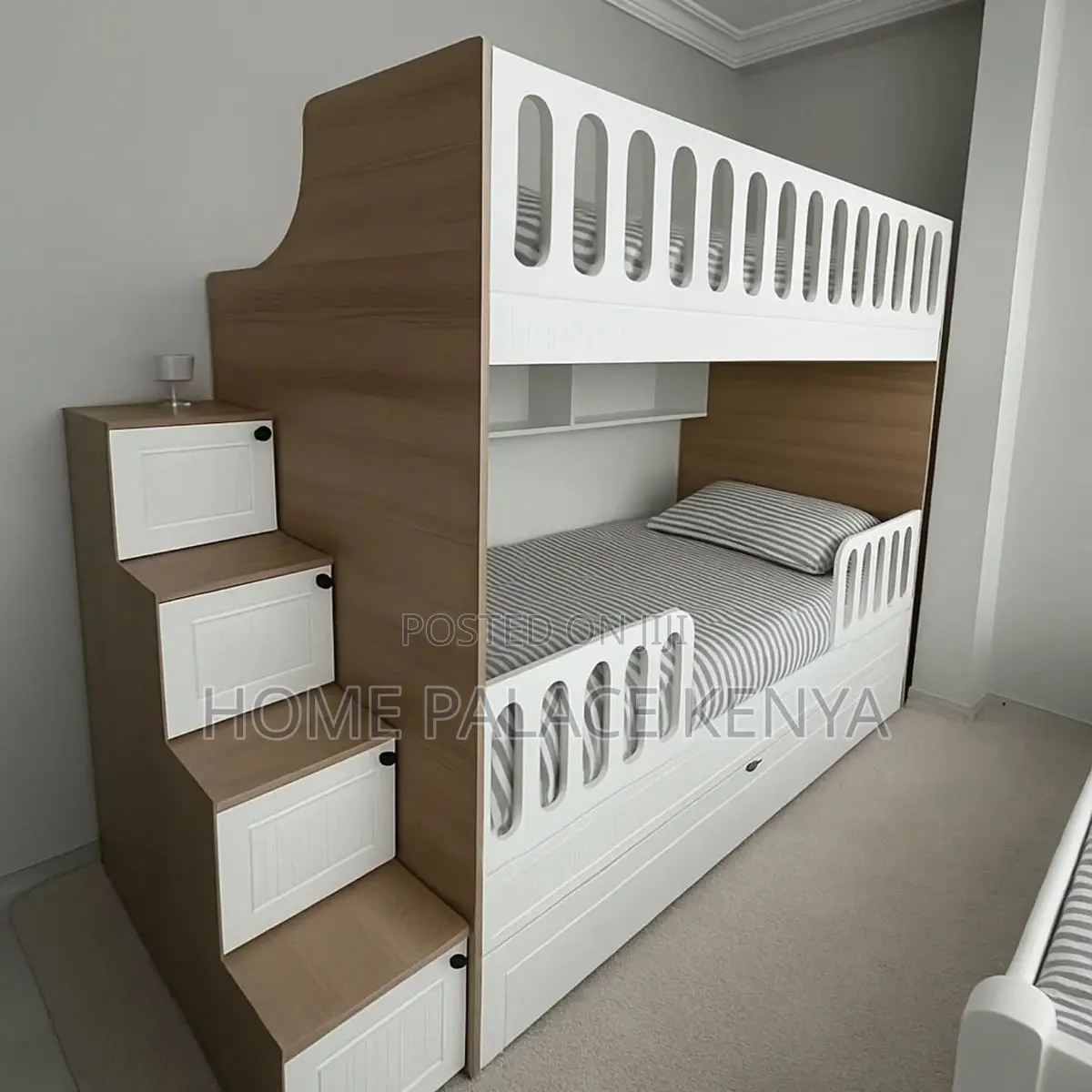 Bunk Bed: Contemporary Wooden Bunk Bed With Ladder