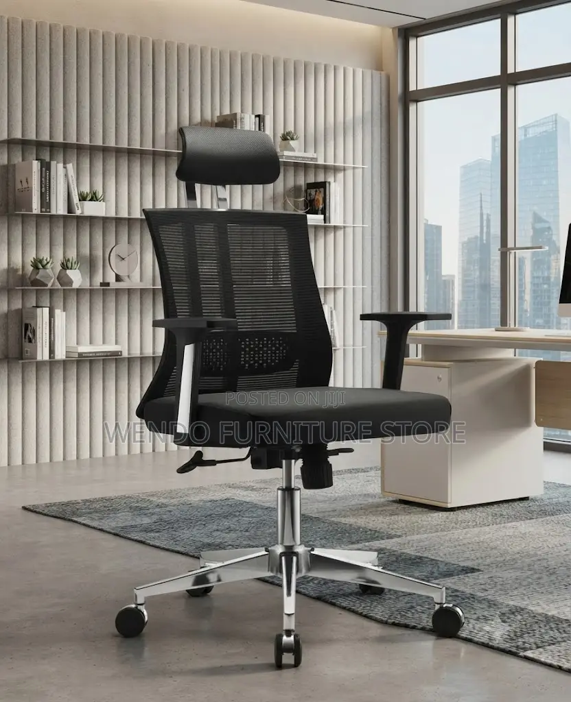 Office Chairs; Orthopedic Fabric Office Chair With Metallic Backrest