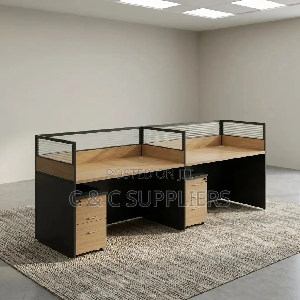 Brown 2-Seater Straight Office Workstation.