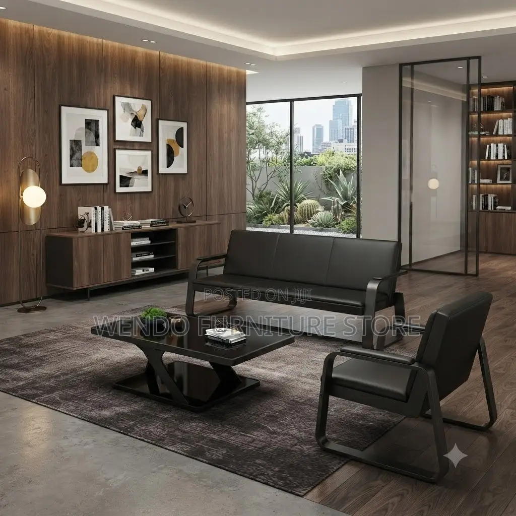 Office Chairs; Five Seaters Reception Leather Bench Set