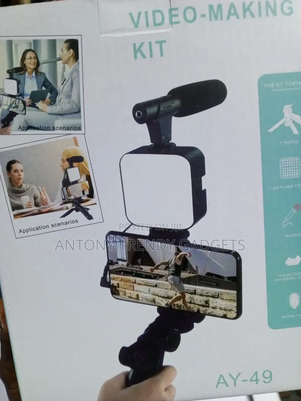 AY-49 Mobile Vlogging Kit With LED Light Microphone