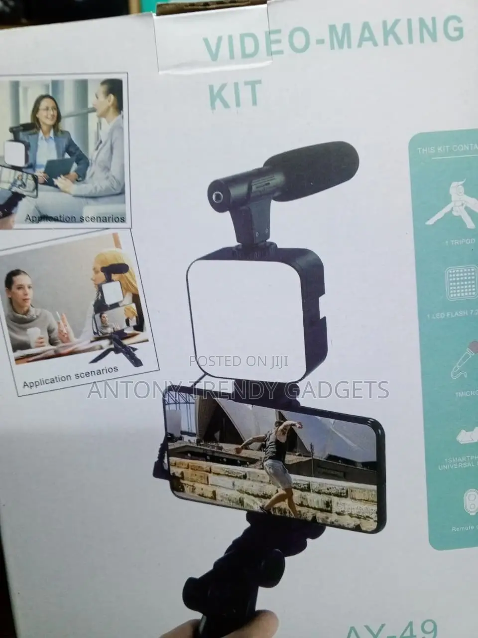 Professional AY-49 Vlog Kit With Mic, LED Light Holder