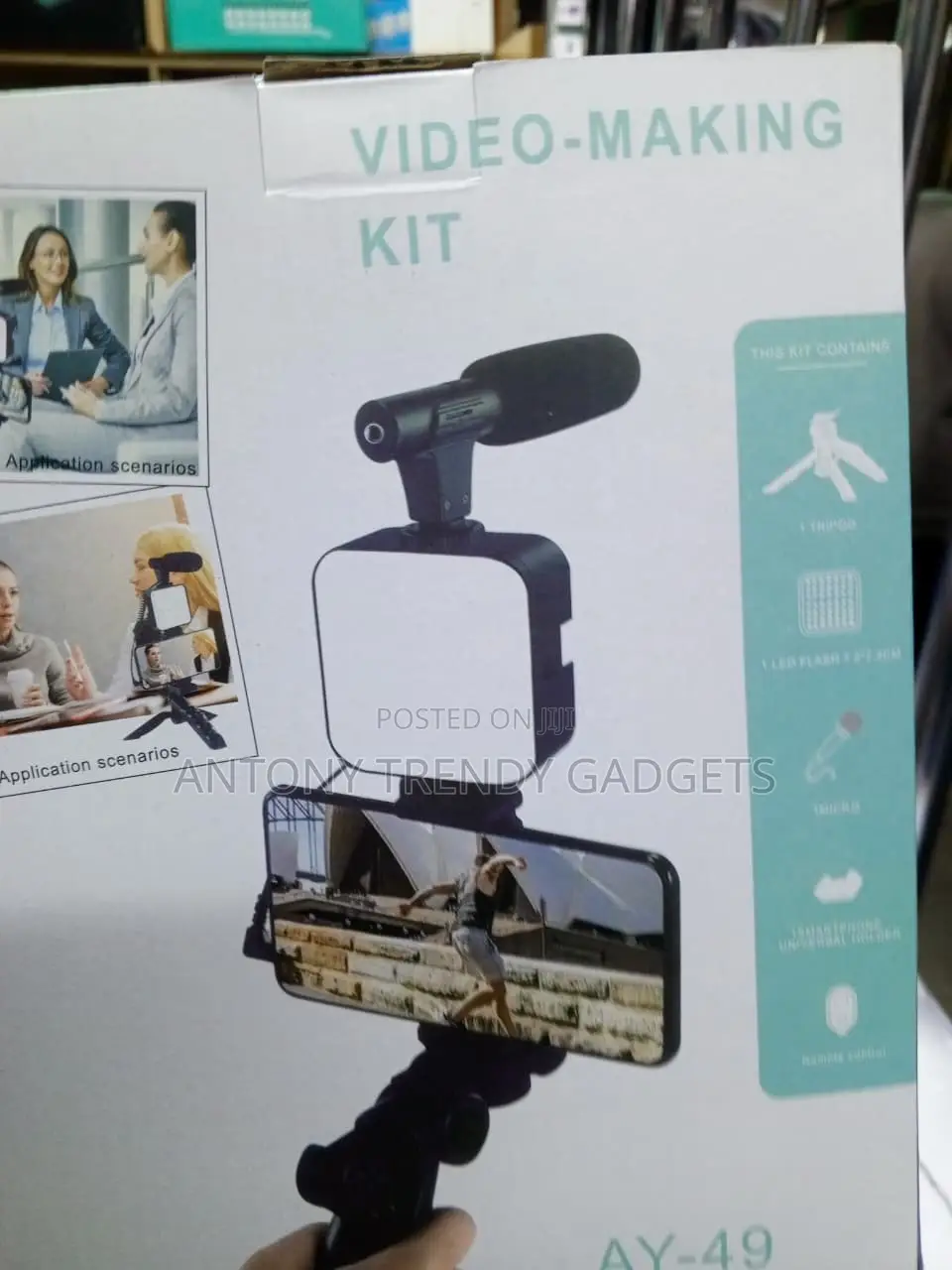 Professional AY-49 Vlog Kit With Mic, LED Light Holder
