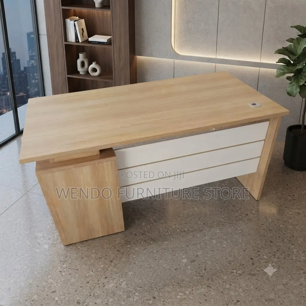 Office Desk; 1400mm White - Brown Offices Desk