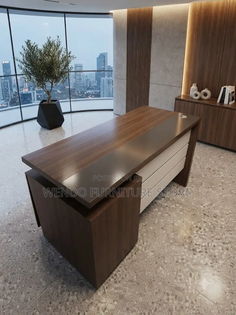 Office Desk; 1400mm White - Brown Offices Desk