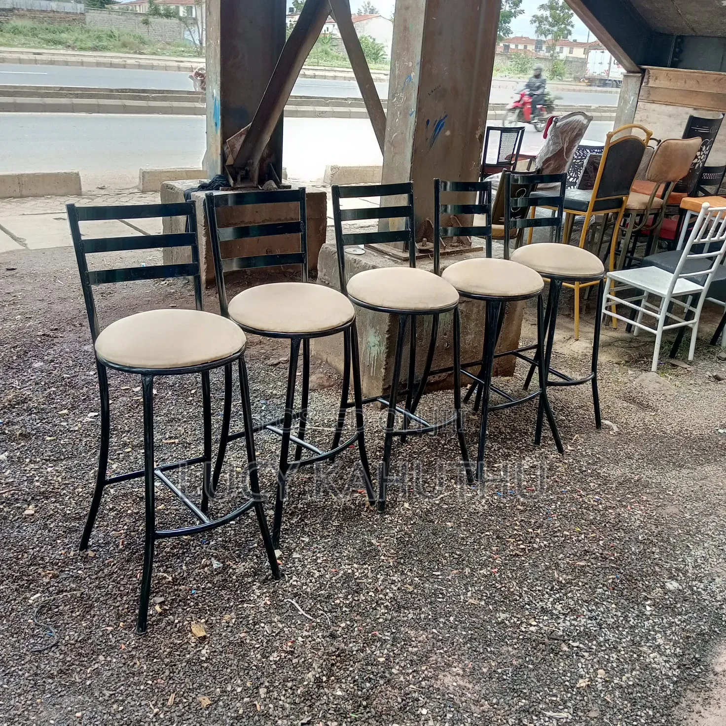 Cream Restaurant Flat Chairs With Black Durable Frame