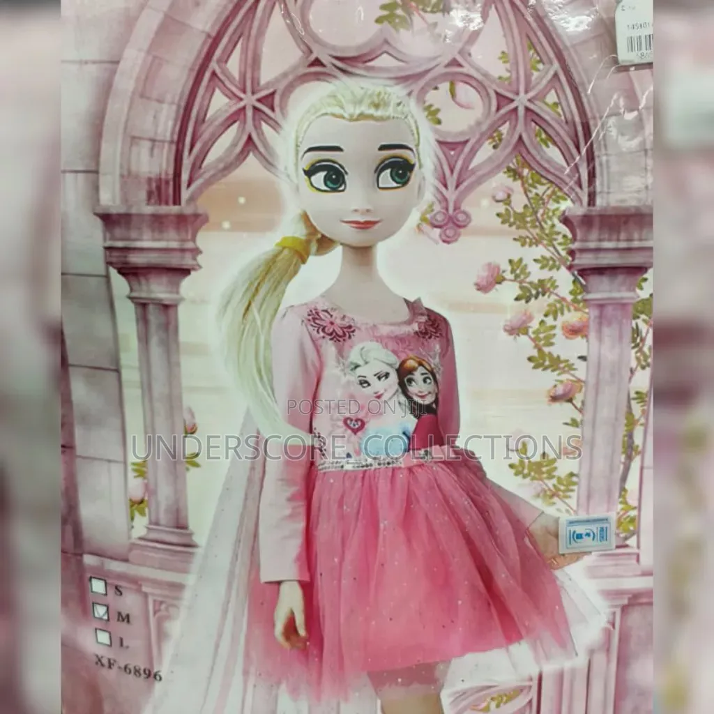 Pink Long-Sleeve Frozen-Themed Girls Costume Dress