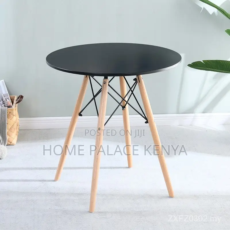 Dining Table; Premium Round Table for Four With Sturdy Wooden Legs
