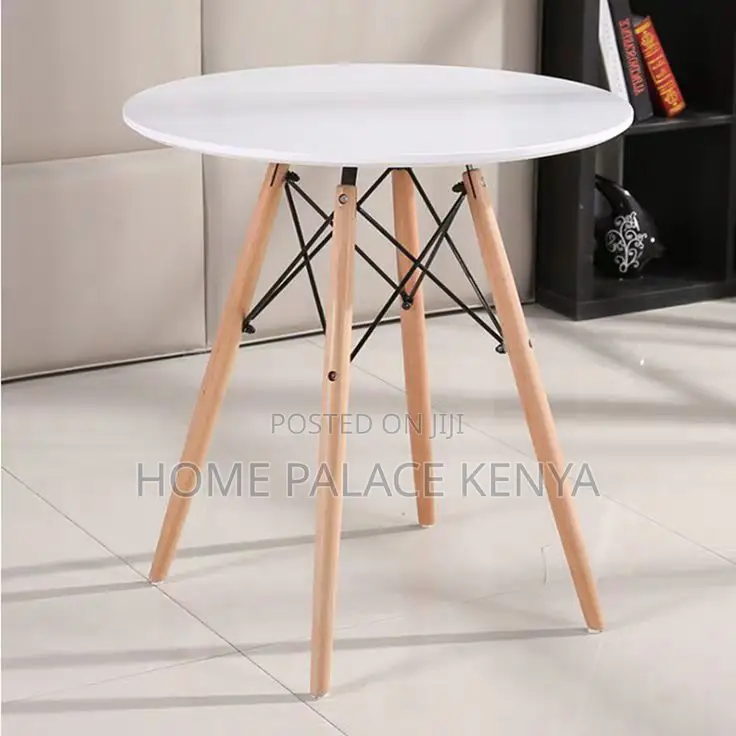 Dining Table; Premium Round Table for Four With Sturdy Wooden Legs