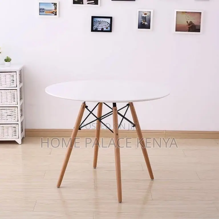 Dining Table; Premium Round Table for Four With Sturdy Wooden Legs