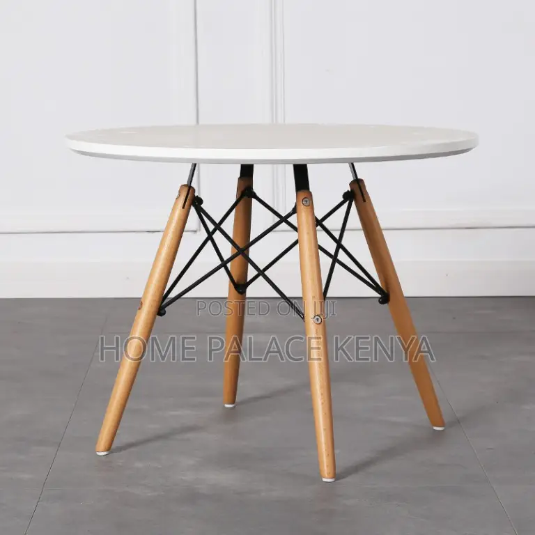 Dining Table; Premium Round Table for Four With Sturdy Wooden Legs