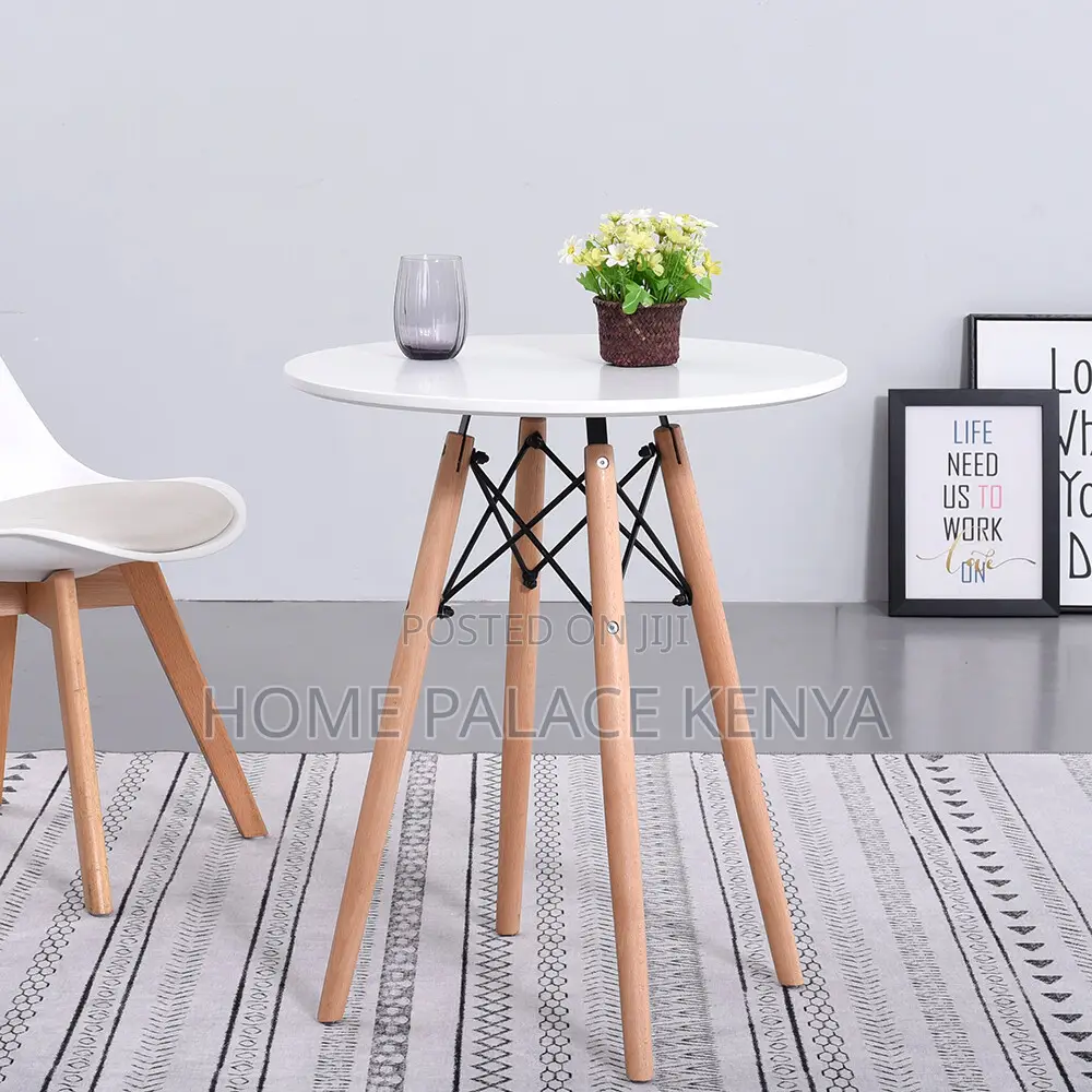 Dining Table; Premium Round Table for Four With Sturdy Wooden Legs
