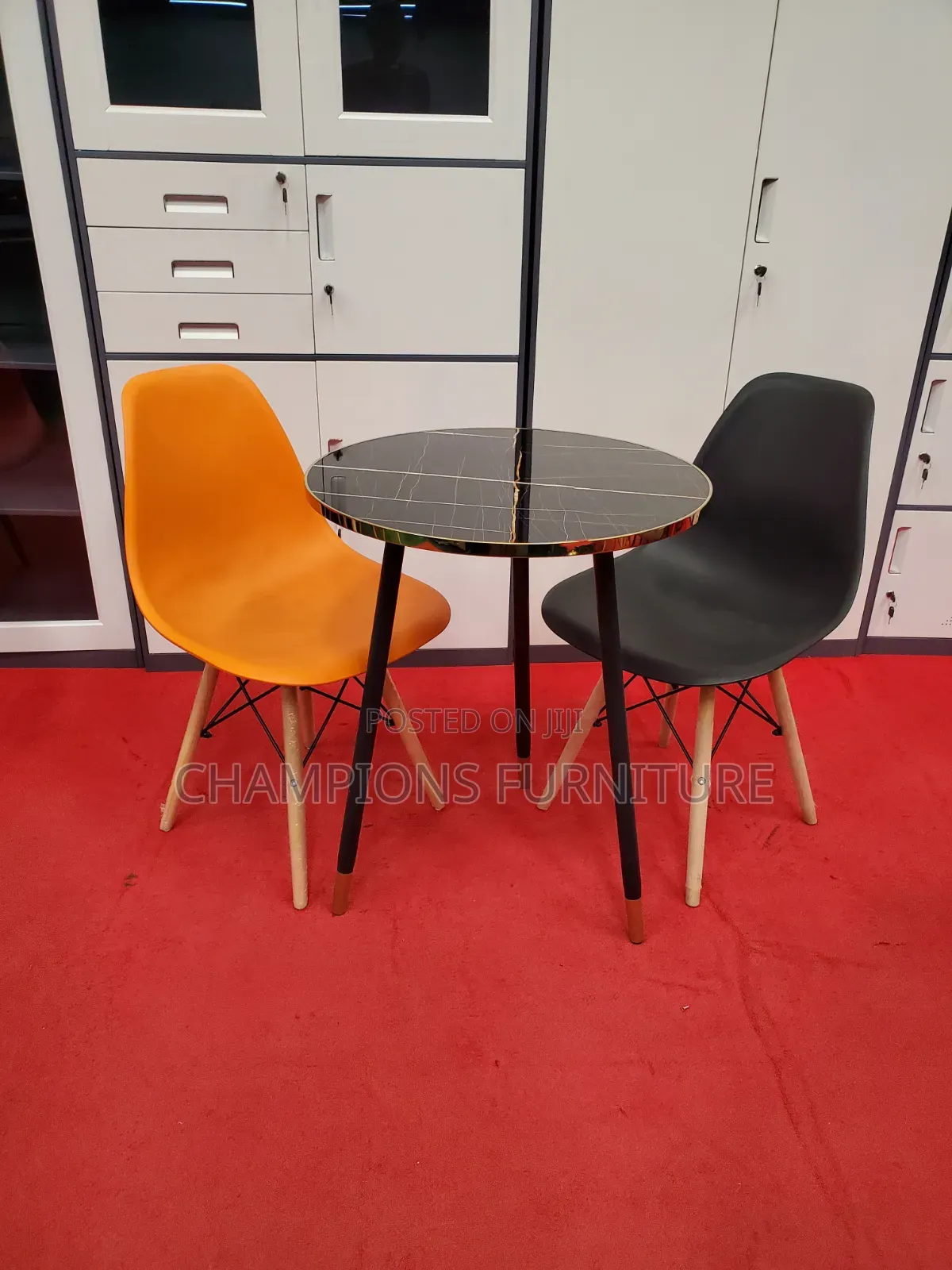Black Marble Top Tablr and Eames Chairs Set