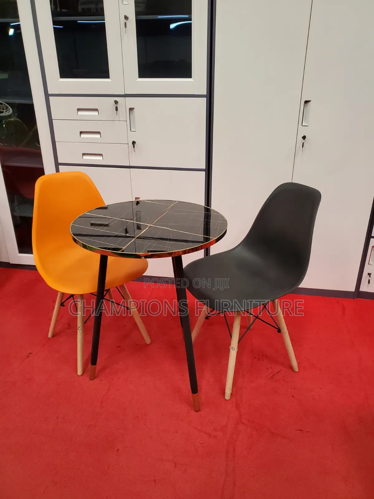 Black Marble Top Tablr and Eames Chairs Set