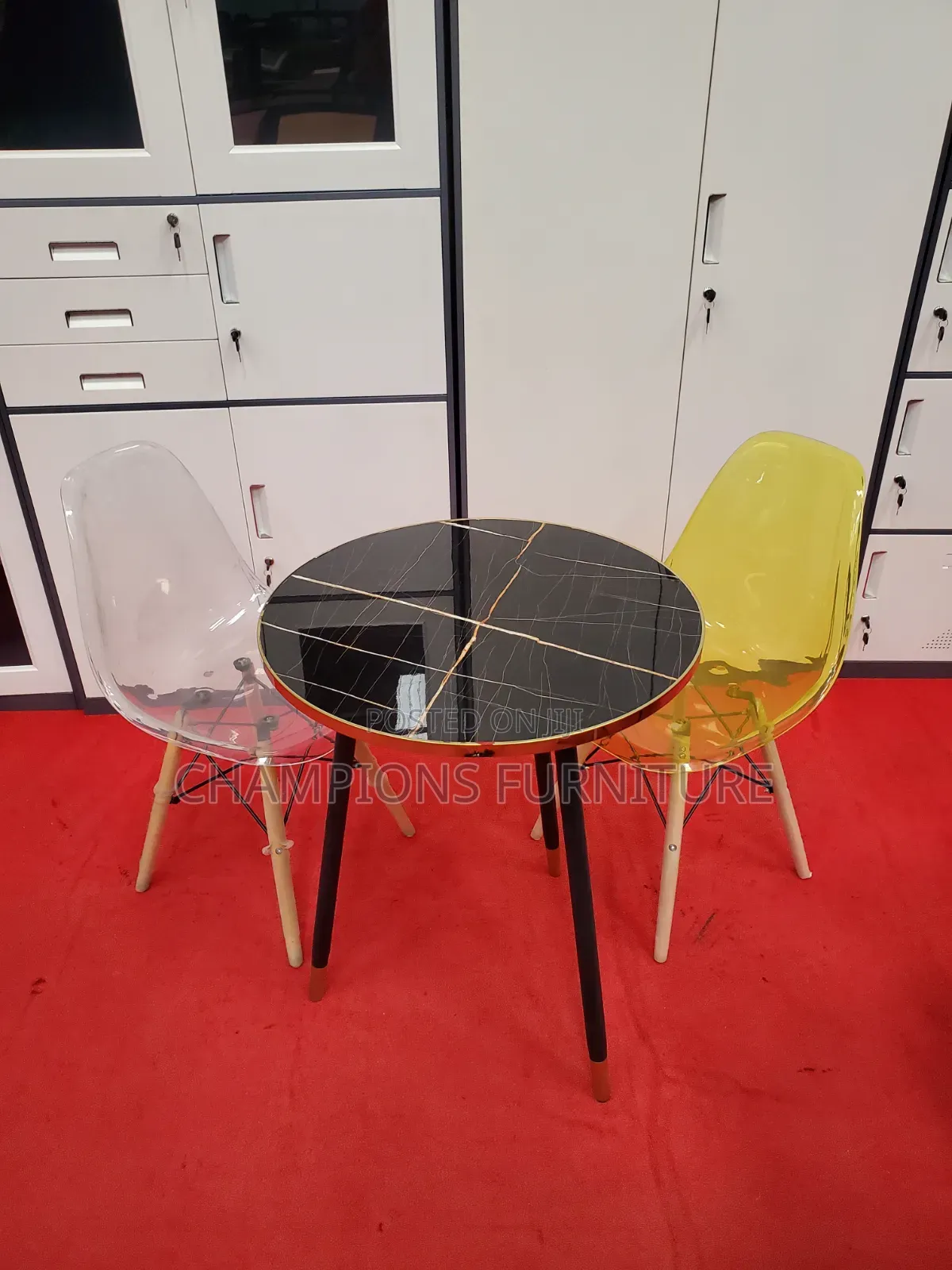 Black Marble Top Tablr and Eames Chairs Set