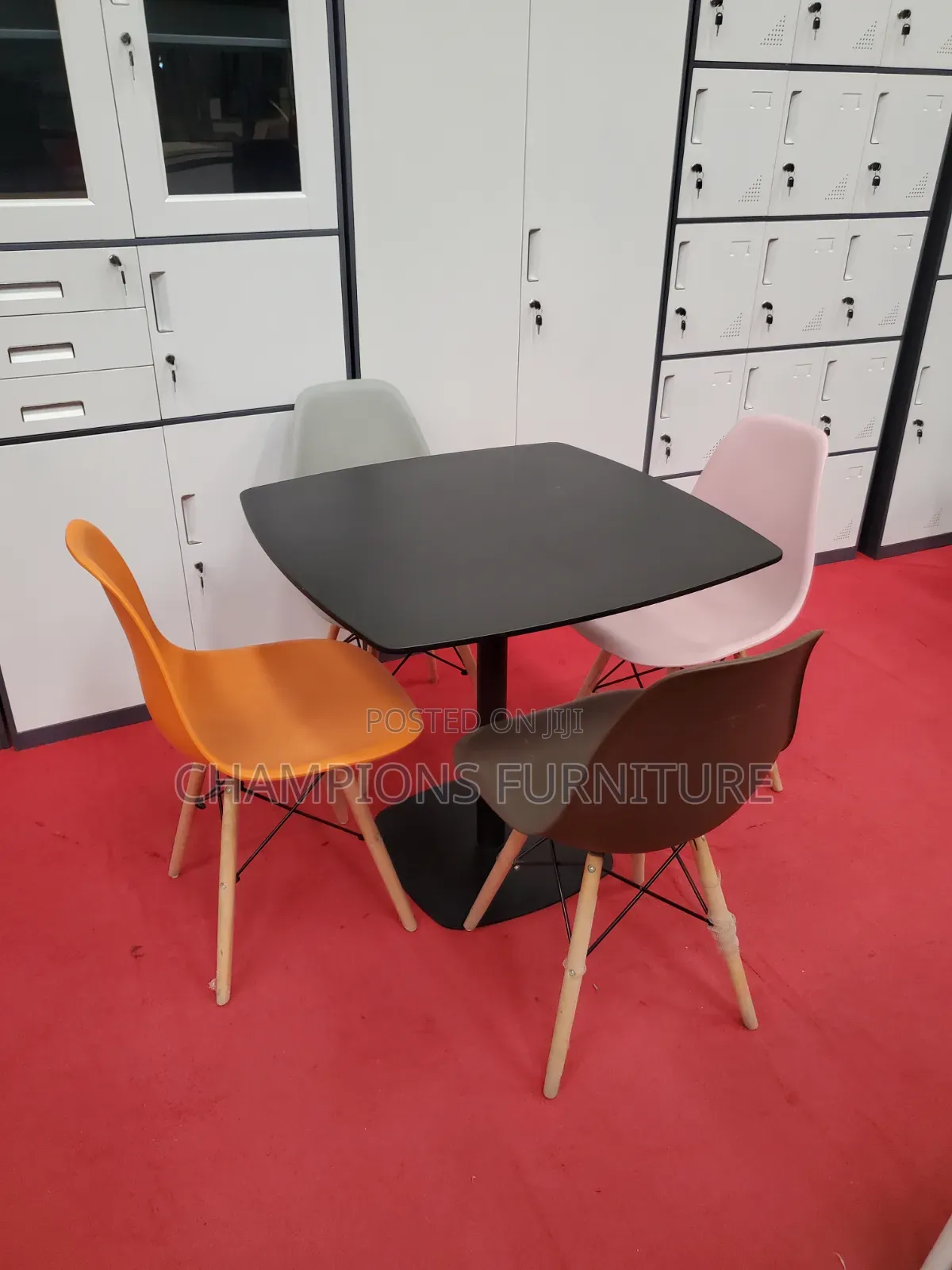 Black Square Tablr and Eames Chairs Set