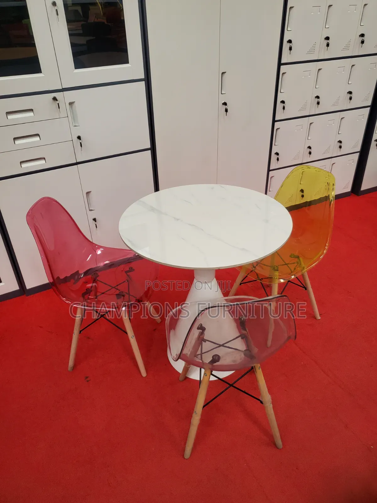 White Trumpet Base Table and Eames Chairs Set