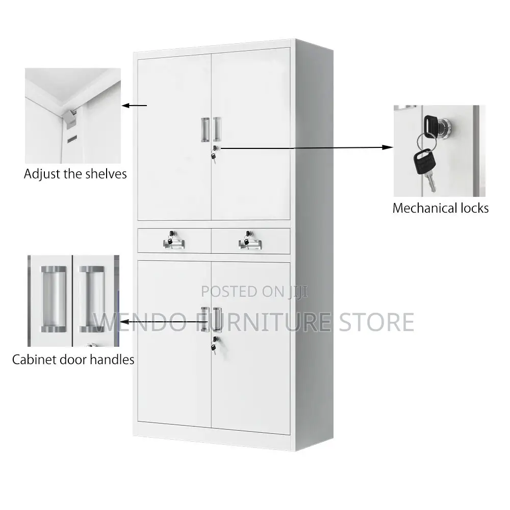 Office Cabinet; Four Doors Steel Gray Office Files Locks Cabinet