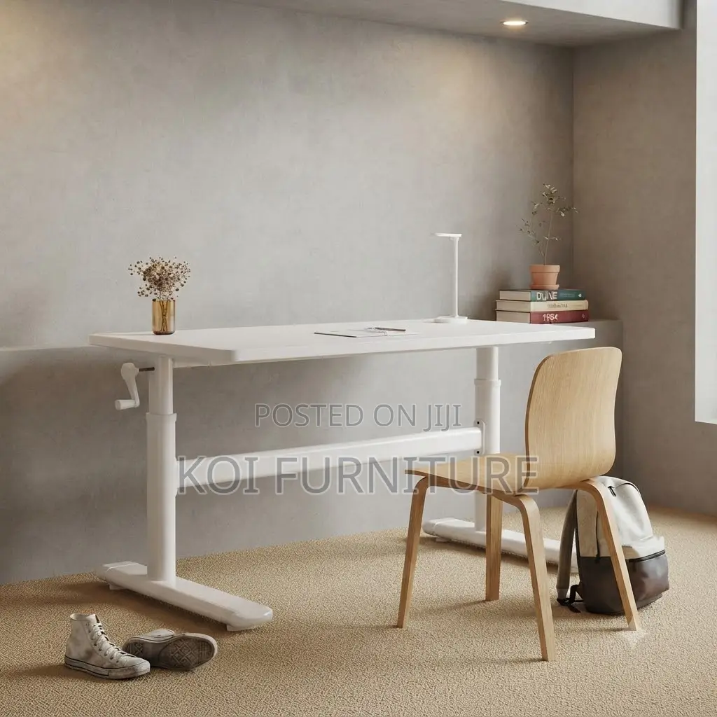 Office Desk; White Height Adjutable Manual Stand Desk