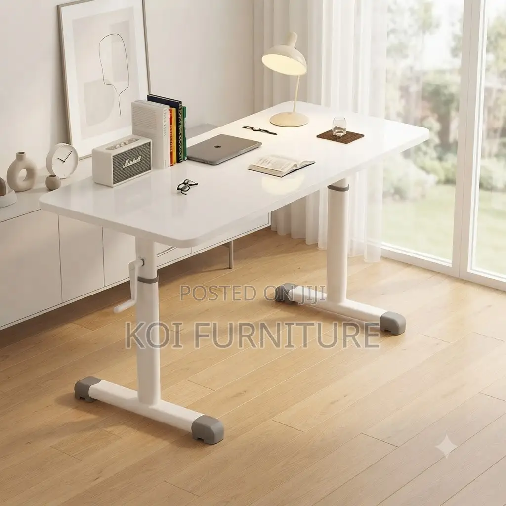 Office Desk; White Height Adjutable Manual Stand Desk