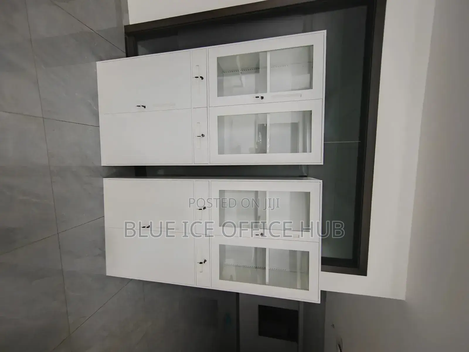 Office Cabinet;Durable White Glass Door Filing Cabinet – Lockable