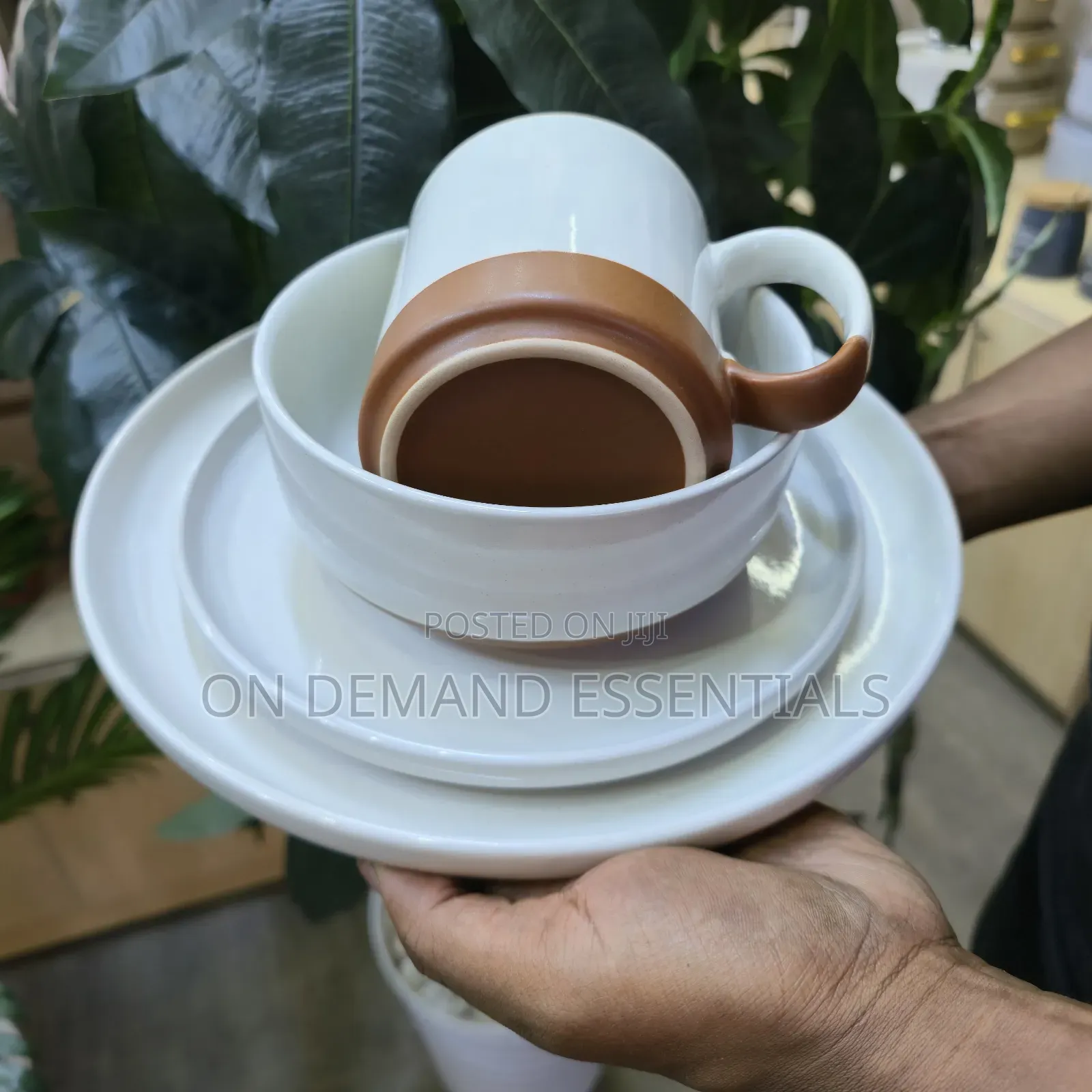 16pcs Cream Brown Dinner Set