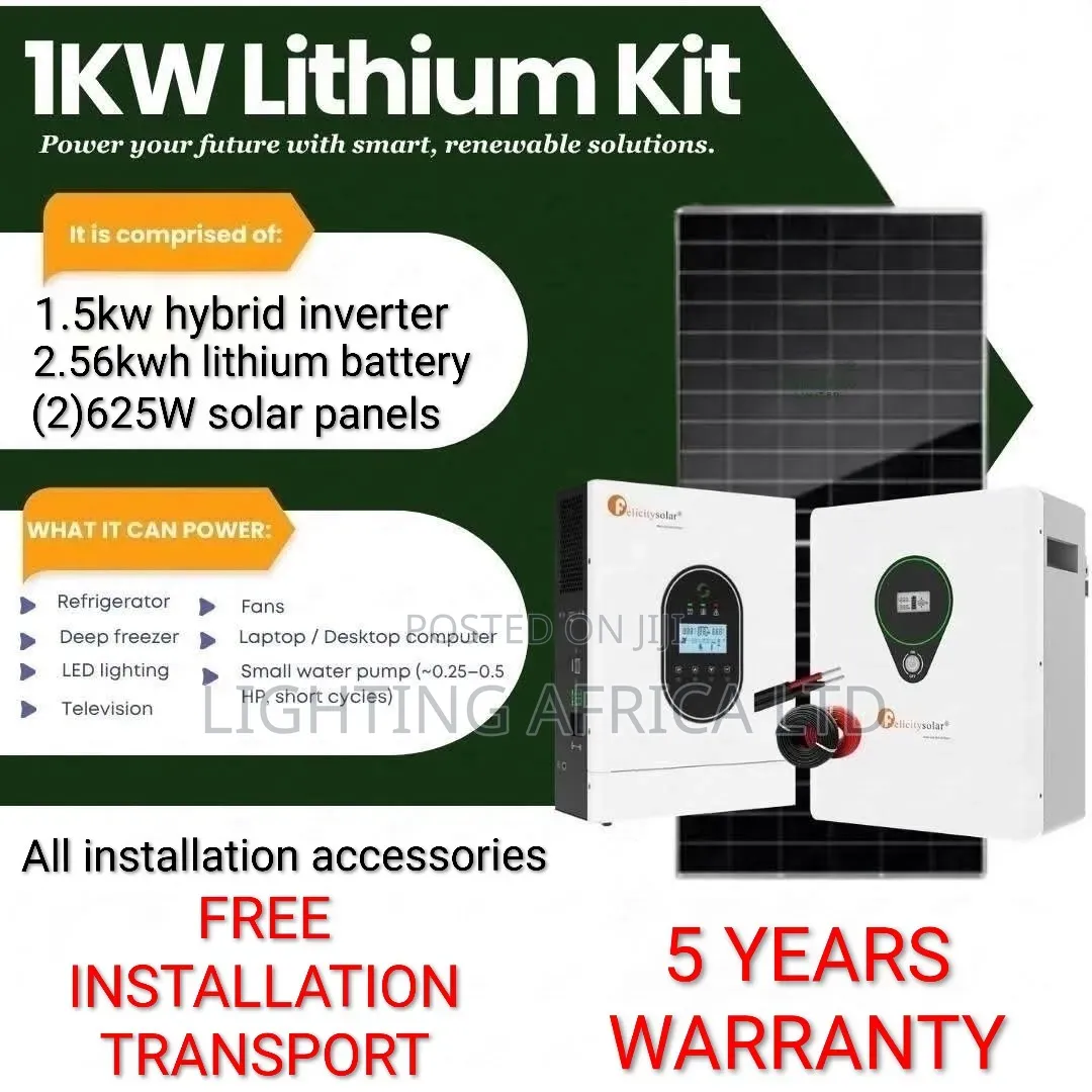 1.5kw Inverter - 2.56kwh Lithium - (2)620w Solar - Free Installation