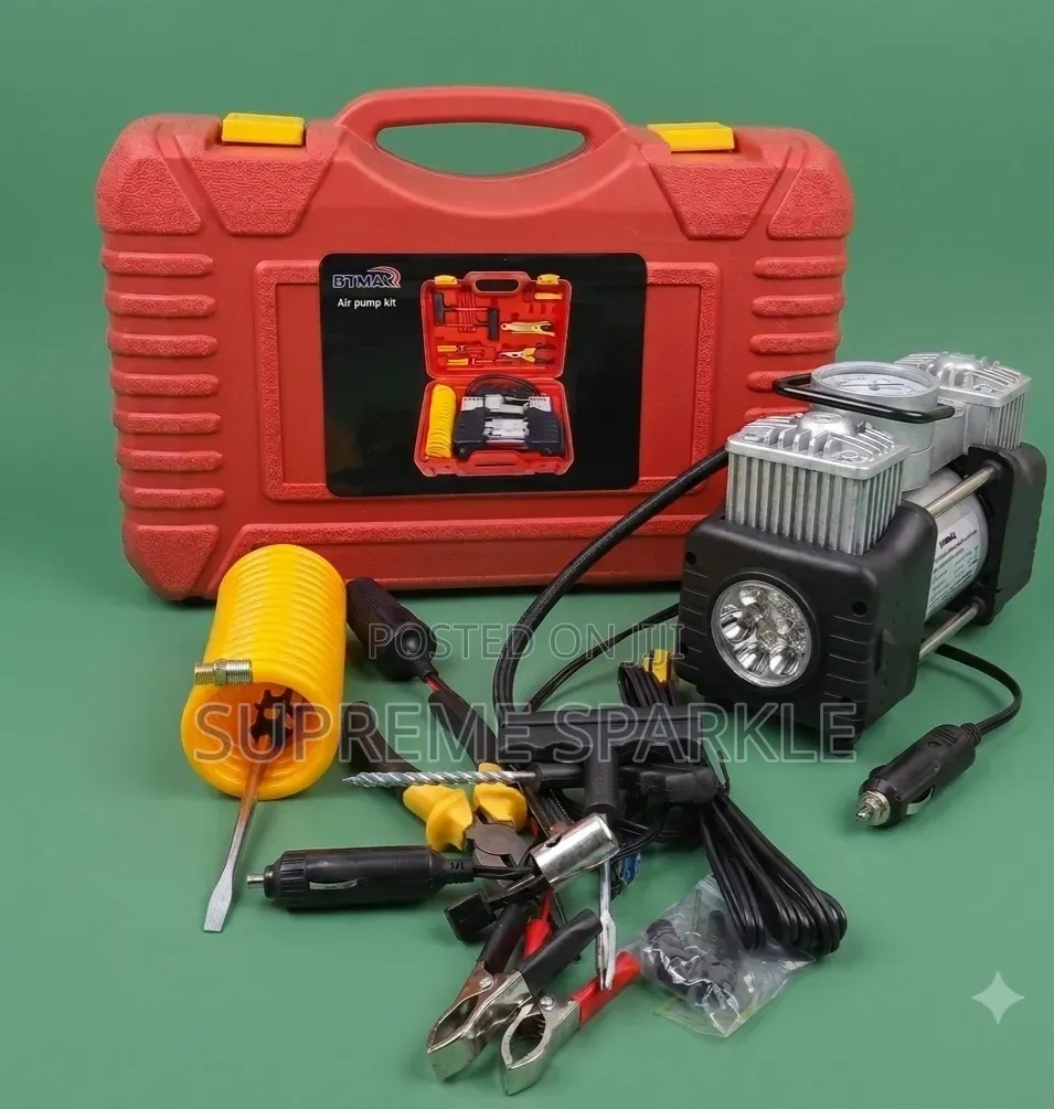 BTMAX Double Cylinder 12V Heavy Duty Car Tyre Inflator Air Pump Kit