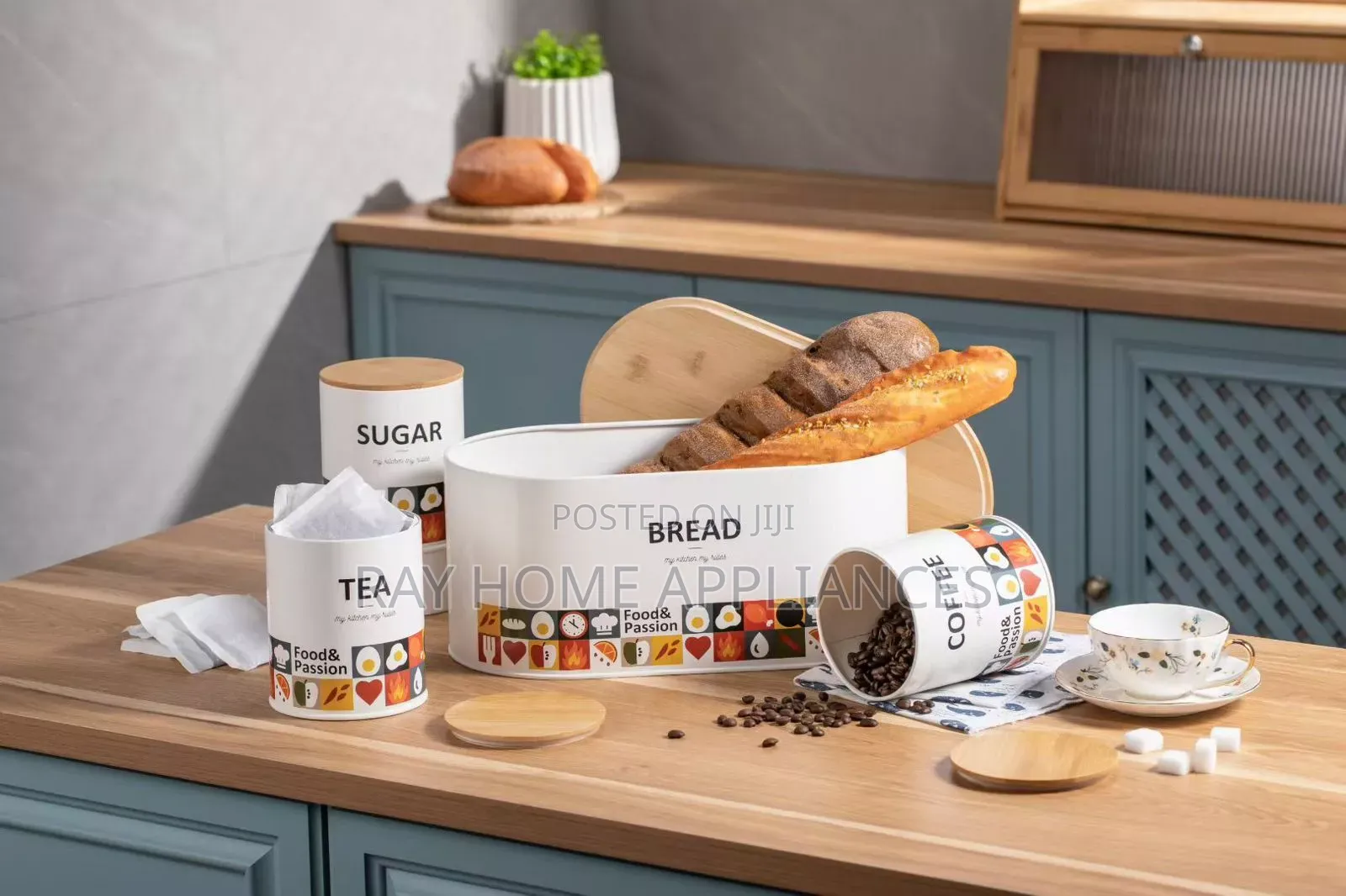 Alloy Bread Storage Bin With 3pcs Canisters in White, Cream, Grey