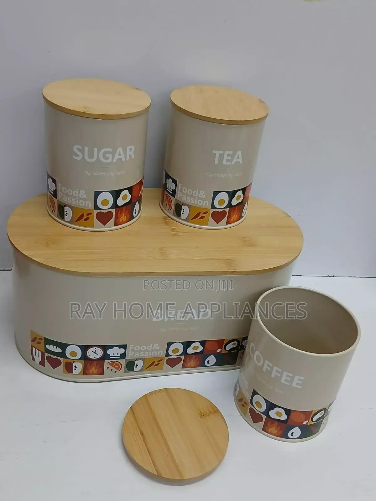 Alloy Bread Storage Bin With 3pcs Canisters in White, Cream, Grey