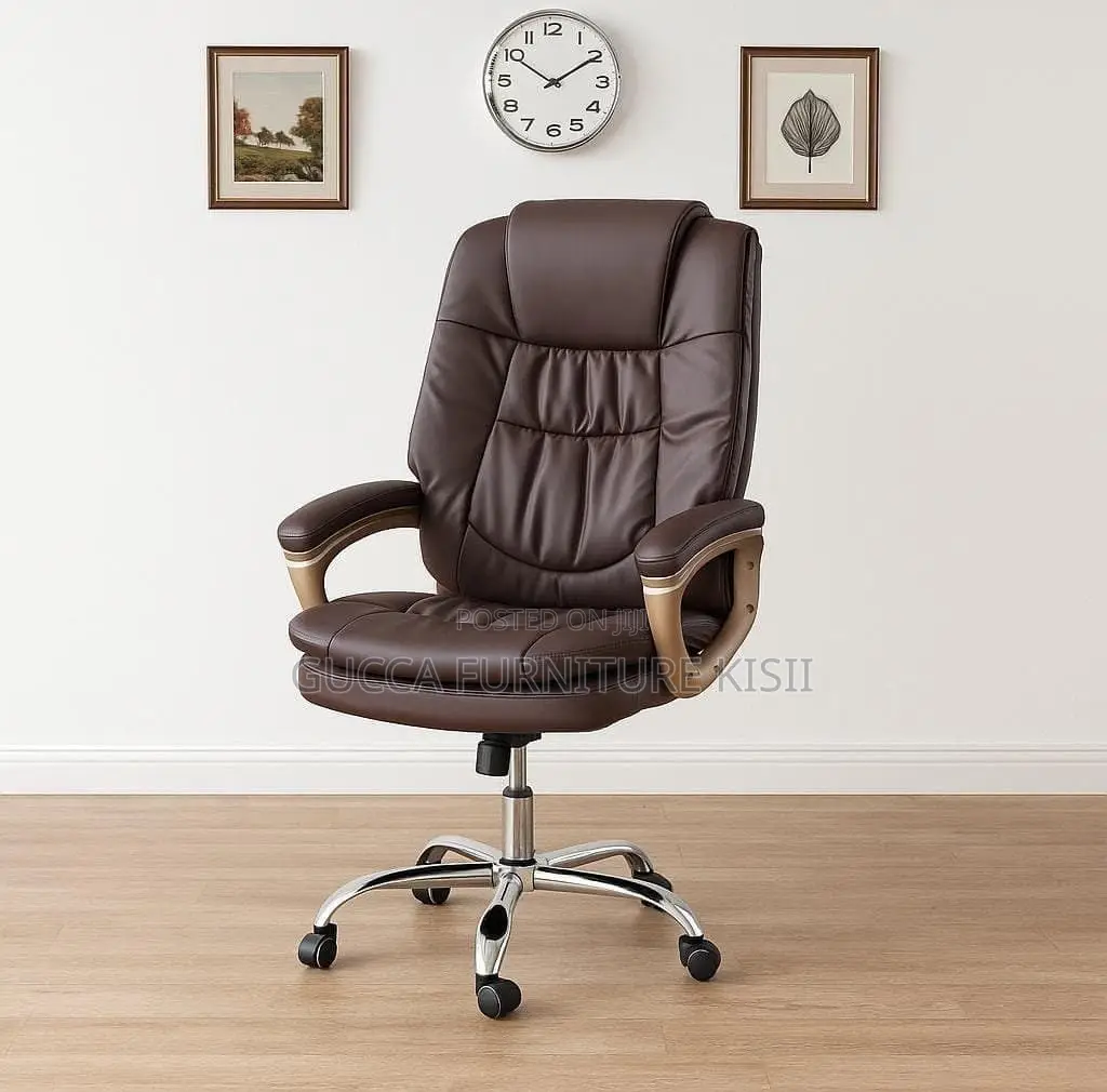 Office Chair; Brown Leather Office Chair